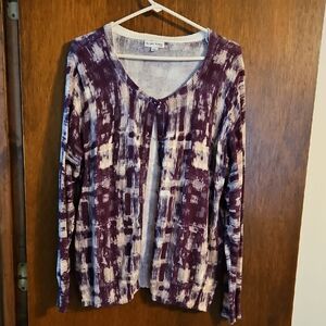 Women's Purple and White Button Sweater, Sz 1X,  Long Slv, Studio Works